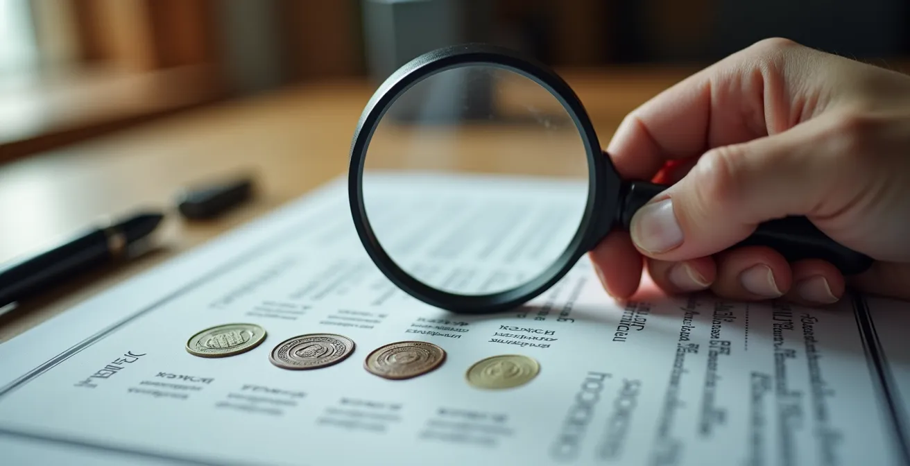 Main tenant une loupe examinant des documents de certification avec sceaux officiels